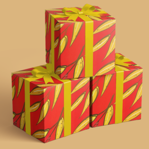 Foliage Bamboo Stems - Amber Gold on Red #80